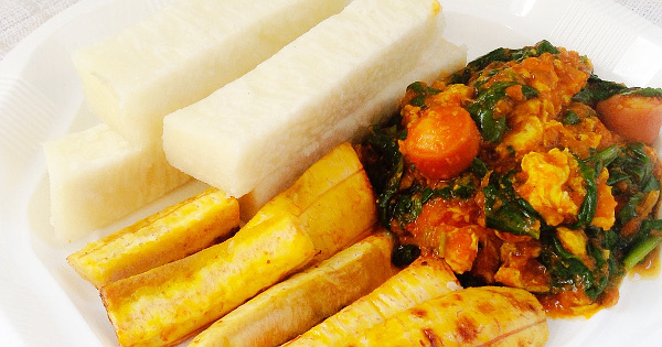 yam and plantain with egg stew