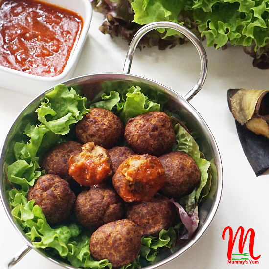 Meatballs mixed with overripe Nigerian plantain
